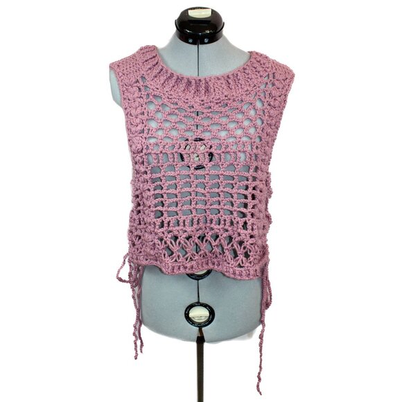 NWT Crochet XL Purple Mauve Vest Handmade Boho Open Knit Adjustable Festival - Picture 1 of 4